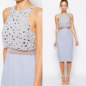 ASOS Pearl Embellished Crop Top Mesh Midi Dress